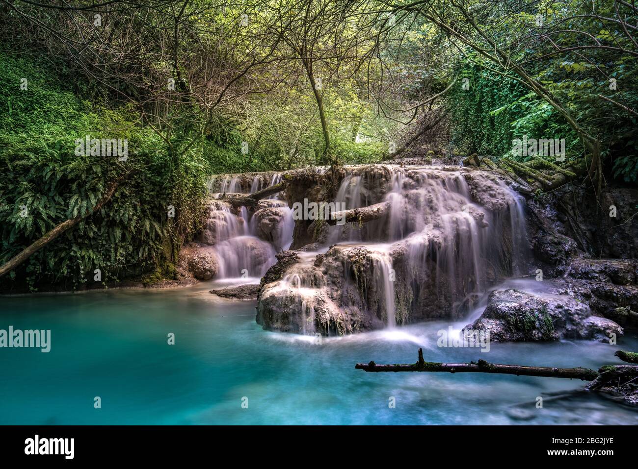 Deep Nature Majestic background of beautiful deep forest with majestic waterfall ...