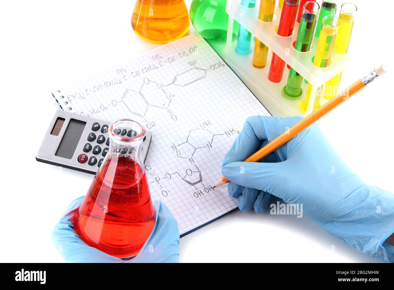 Hand scientist writing formulas isolated on white Stock Photo - Alamy