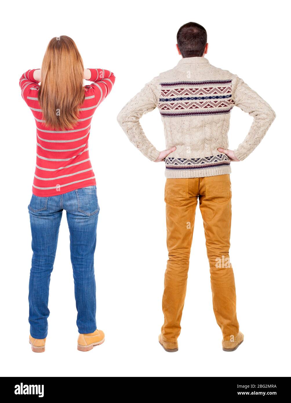 Back view couple in sweater. beautiful man and woman. Rear view people ...