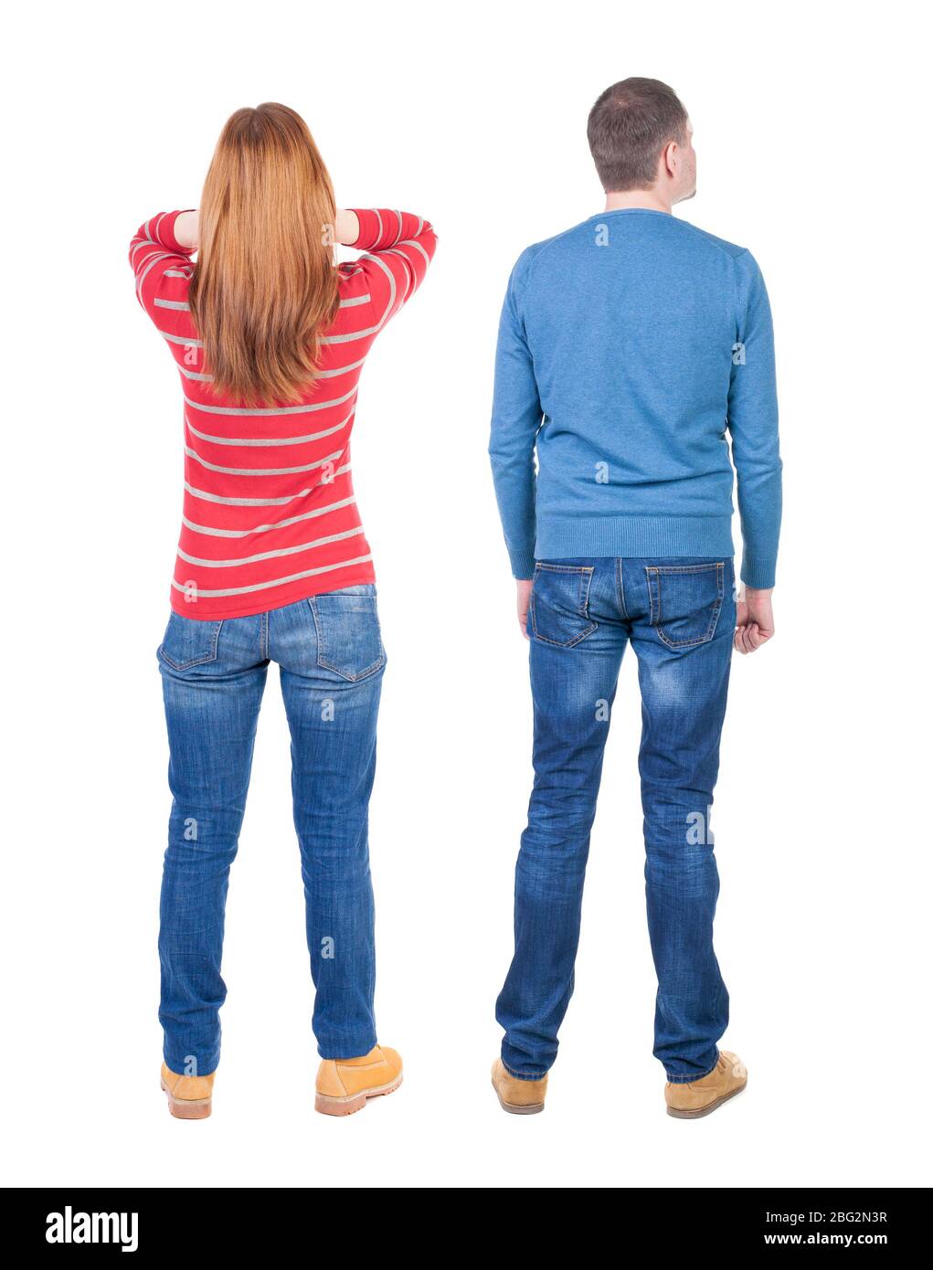 Back view couple in sweater. beautiful man and woman. Rear view people ...