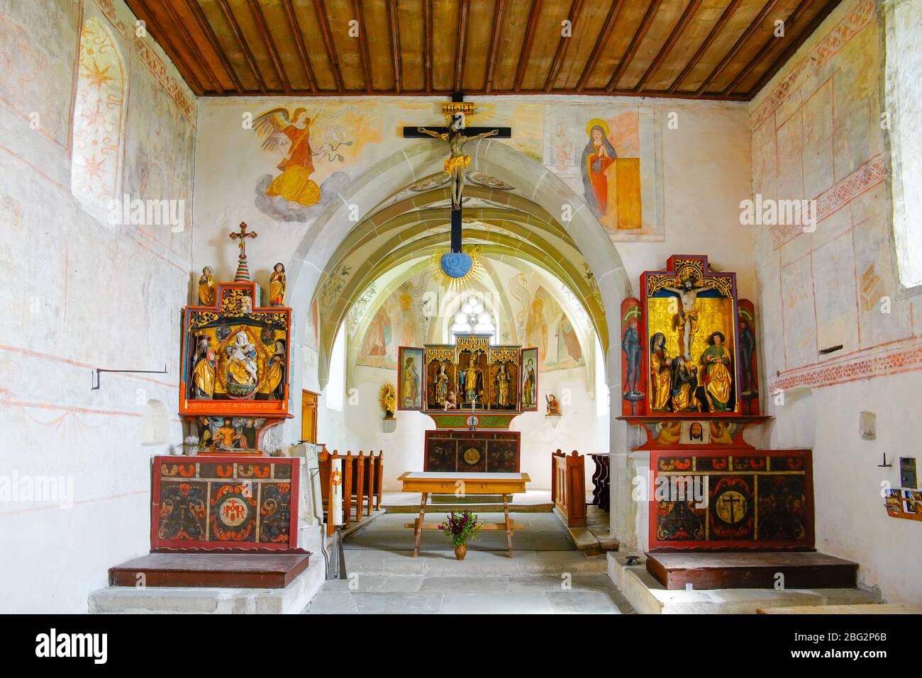Mediewal wall paintings inside St. Martin romanesque church in