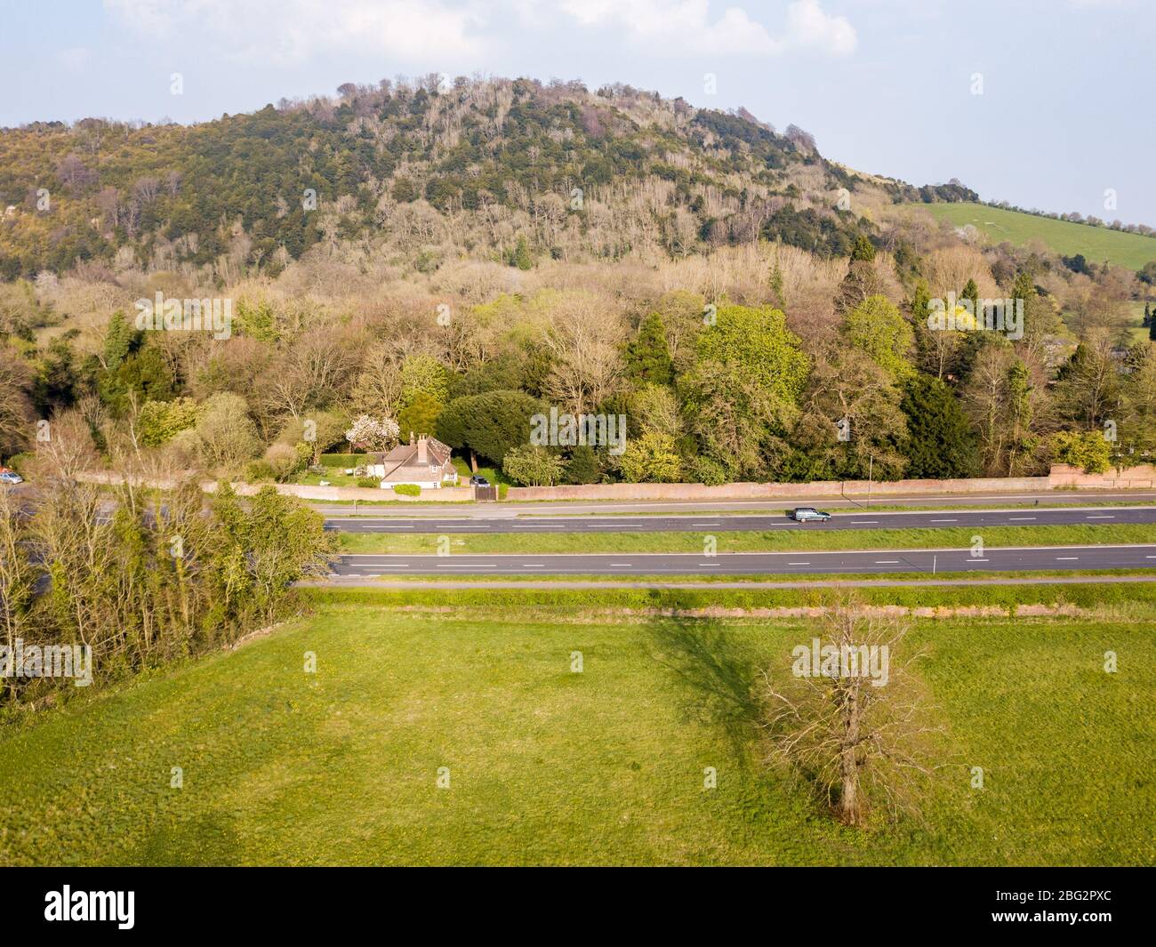 The A24 road in Surrey from above, through the beautiful Surrey Hills