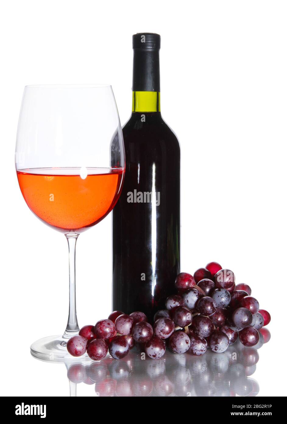 Red wine glass and bottle of wine isolated on white Stock Photo - Alamy