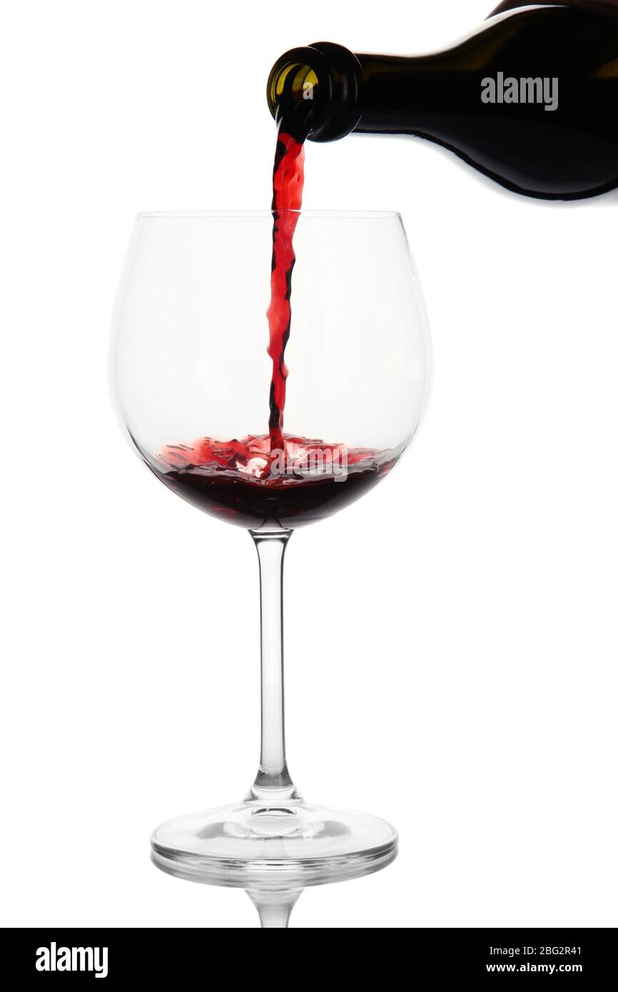 Sparkling red wine pour in glass isolated on white Stock Photo Alamy