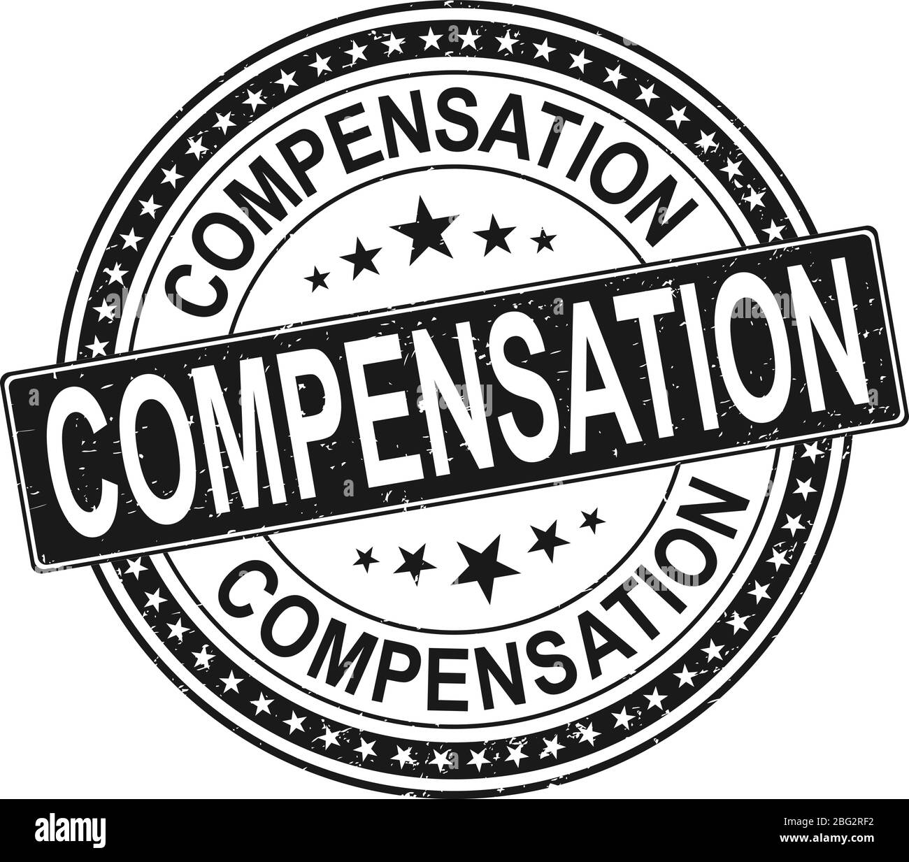 Illustration of compensation text buffered on white background Stock