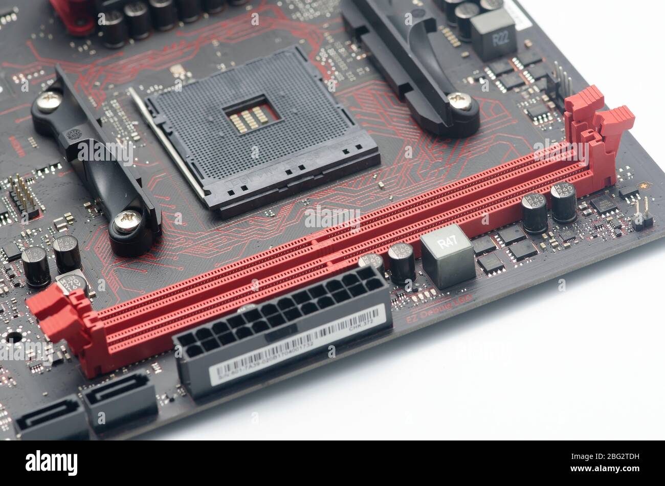 closeup ddr4 ram slot on msi motherboard Stock Photo