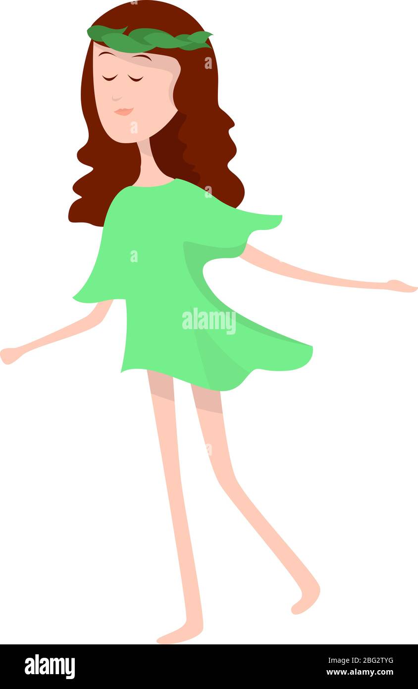 Girl in green dress, illustration, vector on white background Stock ...