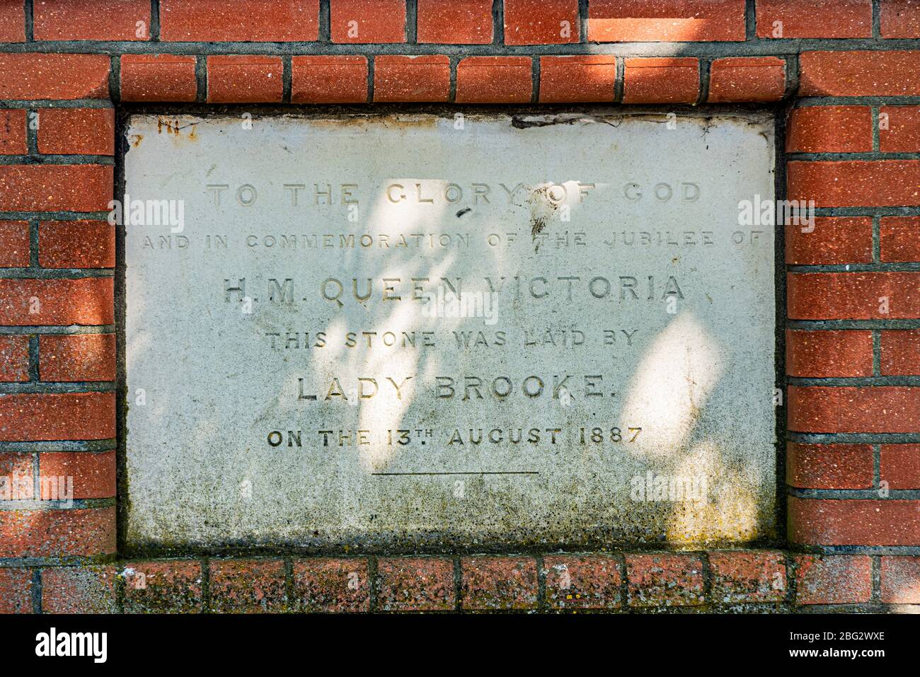 Stone laid by Lady Brooke at Southend Hospital in 1887, in Westcliff, Southend on Sea, Essex, UK. Commemorating Queen Victoria's golden jubilee Stock Photo