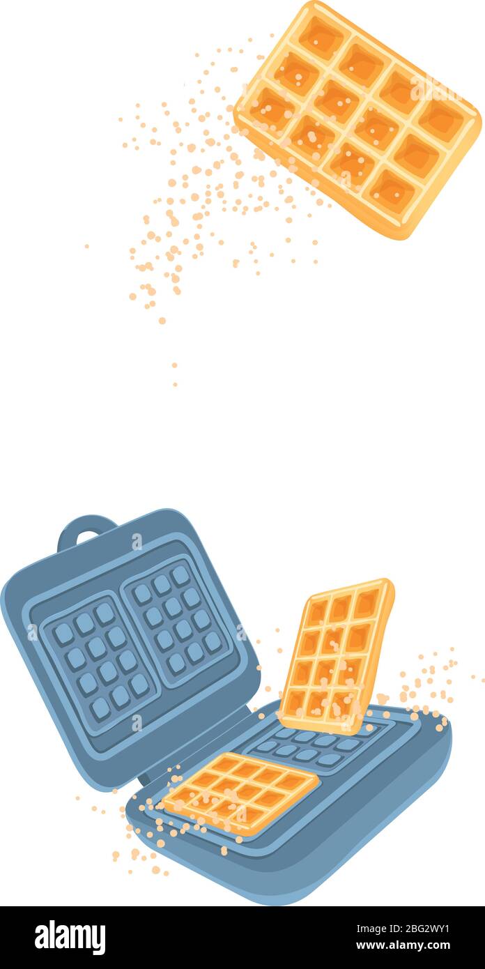Modern cover with waffle maker for web banner design. Cooking belgian