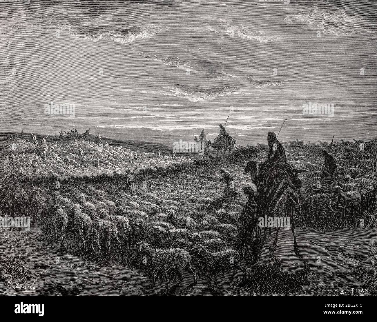 Abraham Goes to the Land of Canaan, Old Testament, woodcut by Gustave Doré Stock Photo