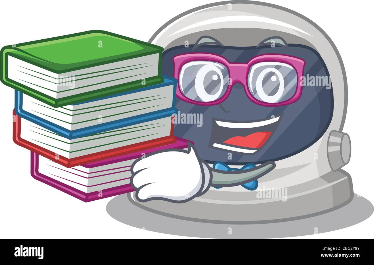 A diligent student in astronaut helmet mascot design concept with books Stock Vector