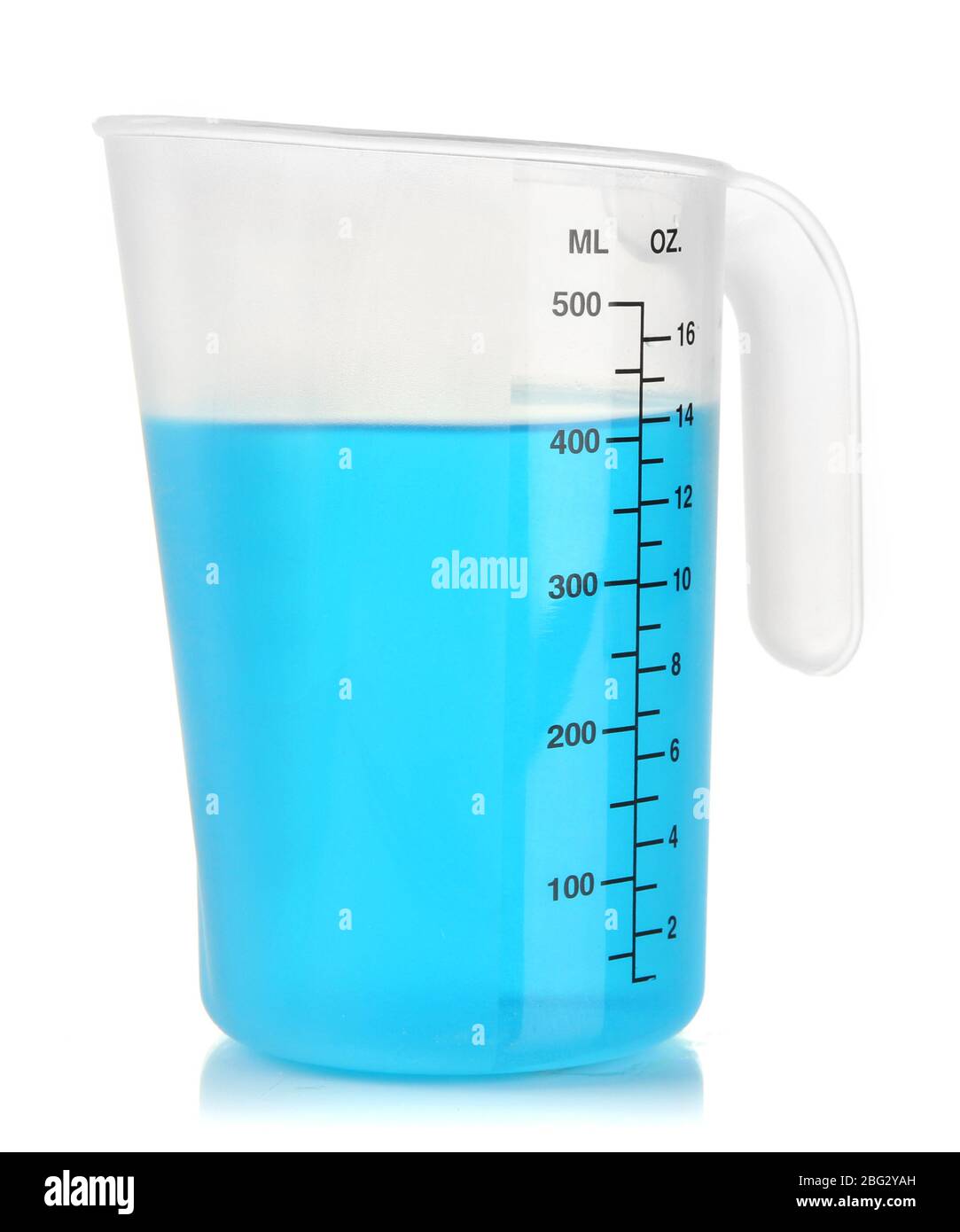 Measuring cup with blue liquid isolated on white Stock Photo - Alamy