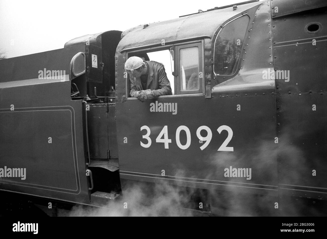 Steam driver in Keighley station on the heritage Keighley