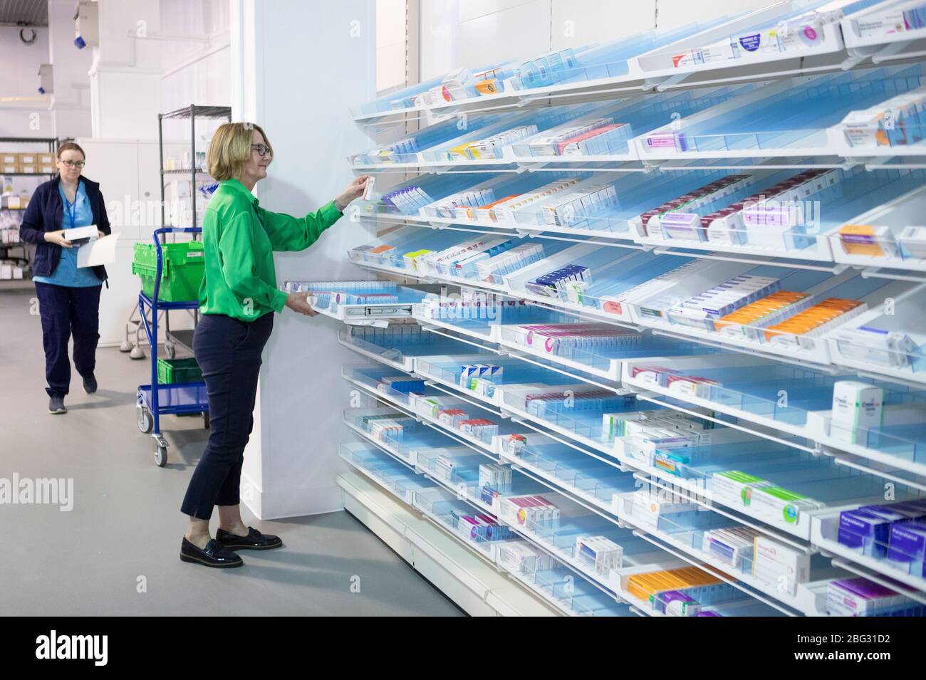Pharmacist at work inside the new pharmacy at the completed NHS Louisa  Jordan hospital, built at the SEC Centre in Glasgow, to care for  coronavirus patients Stock Photo - Alamy