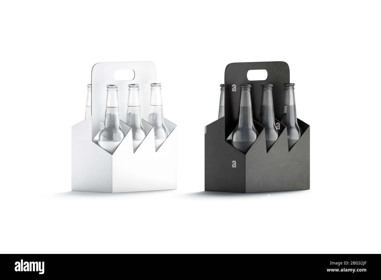 Download Blank Black And White Glass Beer Bottle Cardboard Holder Mockup Stock Photo Alamy