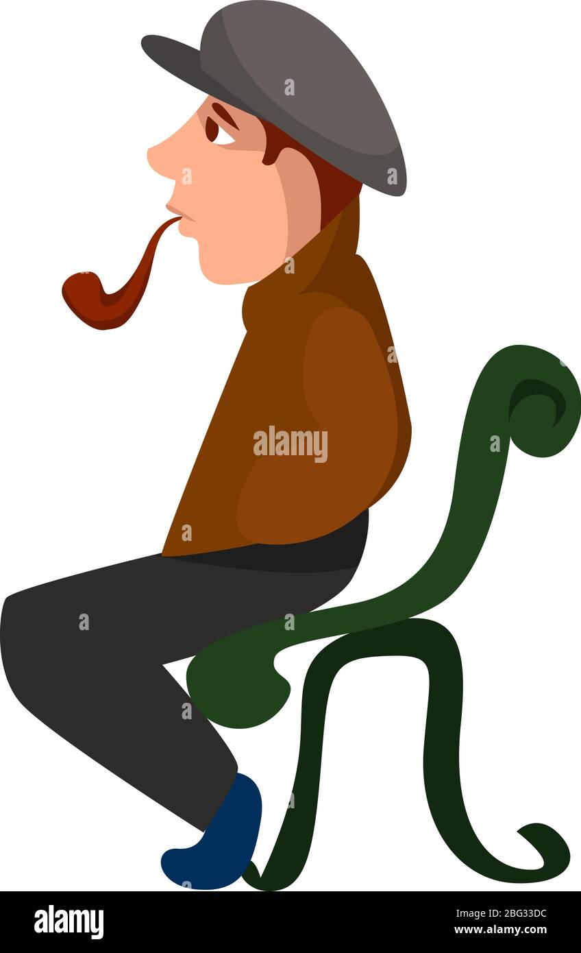 Man smoking pipe, illustration, vector on white background Stock Vector