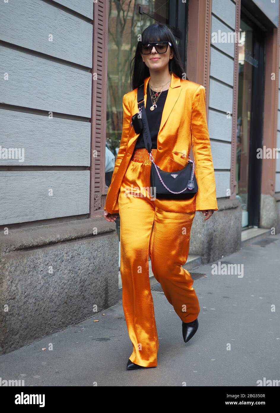 MILAN, Italy: 19 February 2020: Fashion blogger street style outfit before CALCATERRA fashion show during Milano Fashion week 2020/2021 Stock Photo