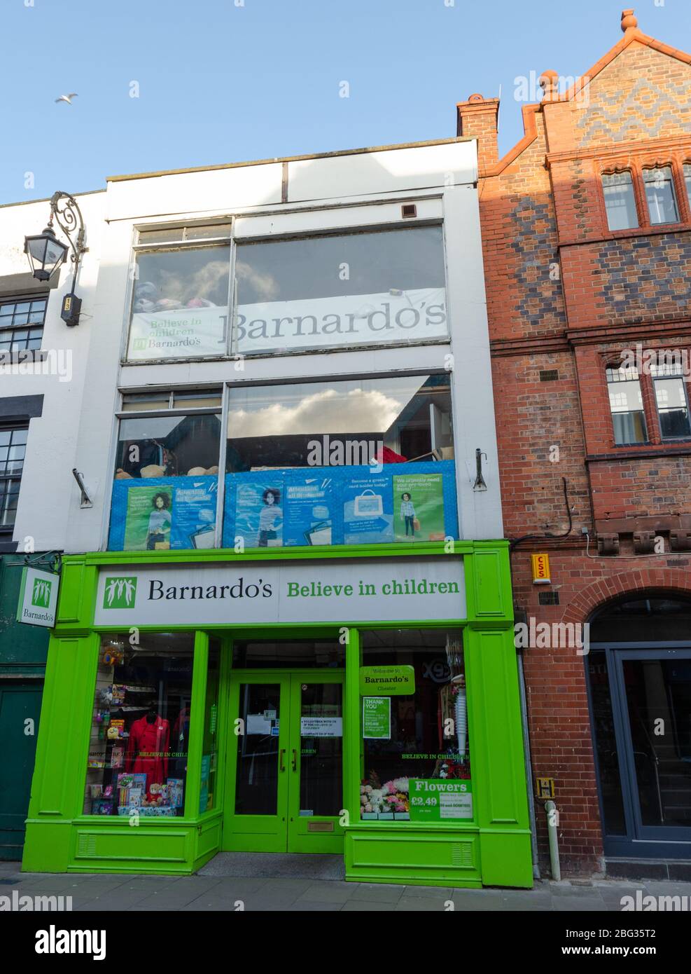 Chester, UK: Mar 1, 2020: The Frodsham Street branch of Barnardo's chain of charity shops. Stock Photo