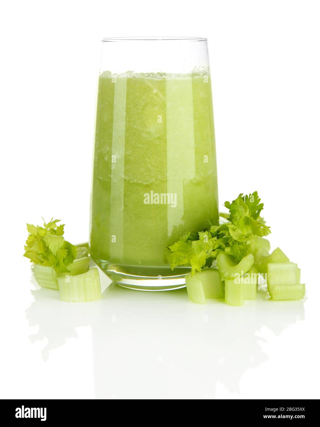 Glass of celery juice, isolated on white Stock Photo Alamy