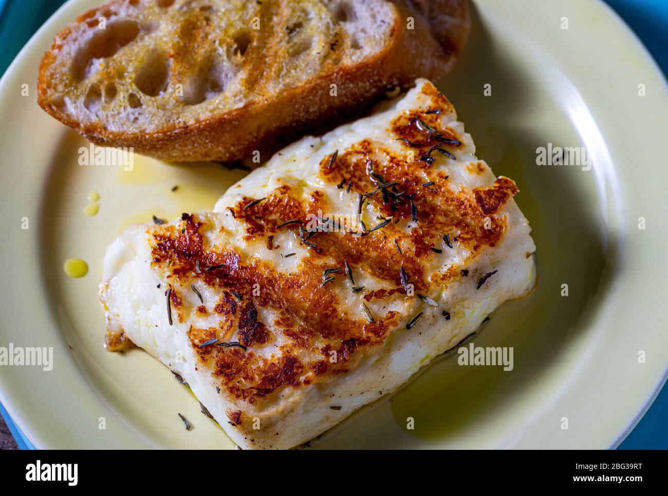 Grilled haloumi cheese and bread Stock Photo Alamy