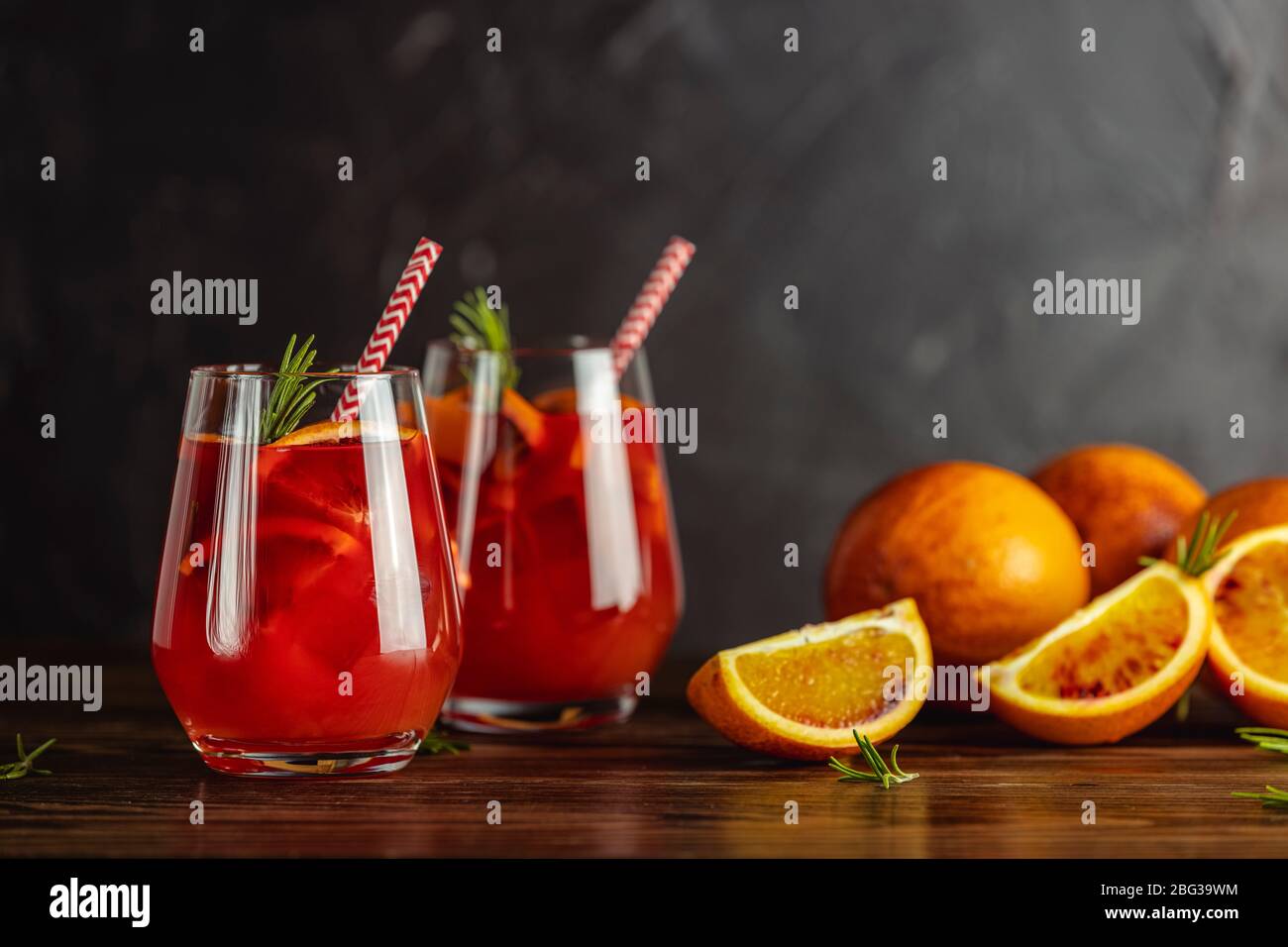 Two glasses of campari gin spritz. Cocktail of sweet, a touch of bitter