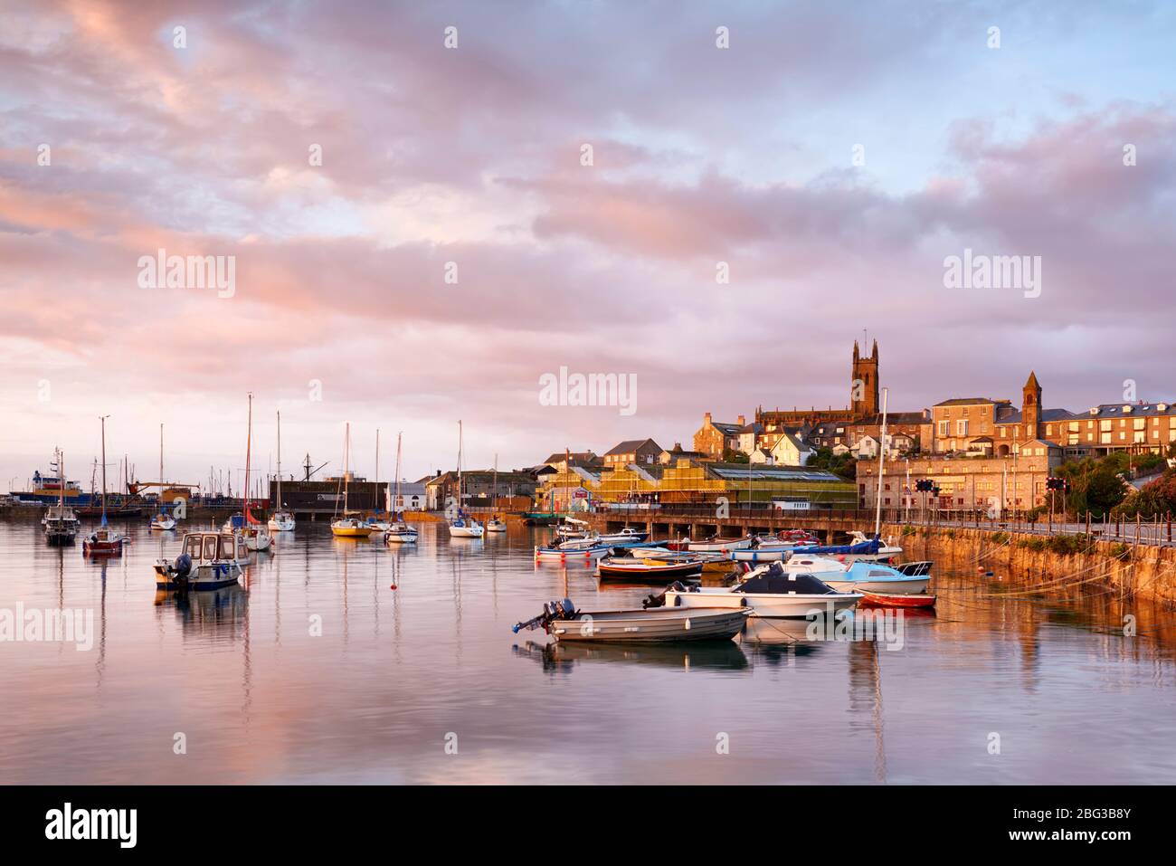 Morning view overlooking Penzance waterfront and Harbour, Cornwall Stock Photo