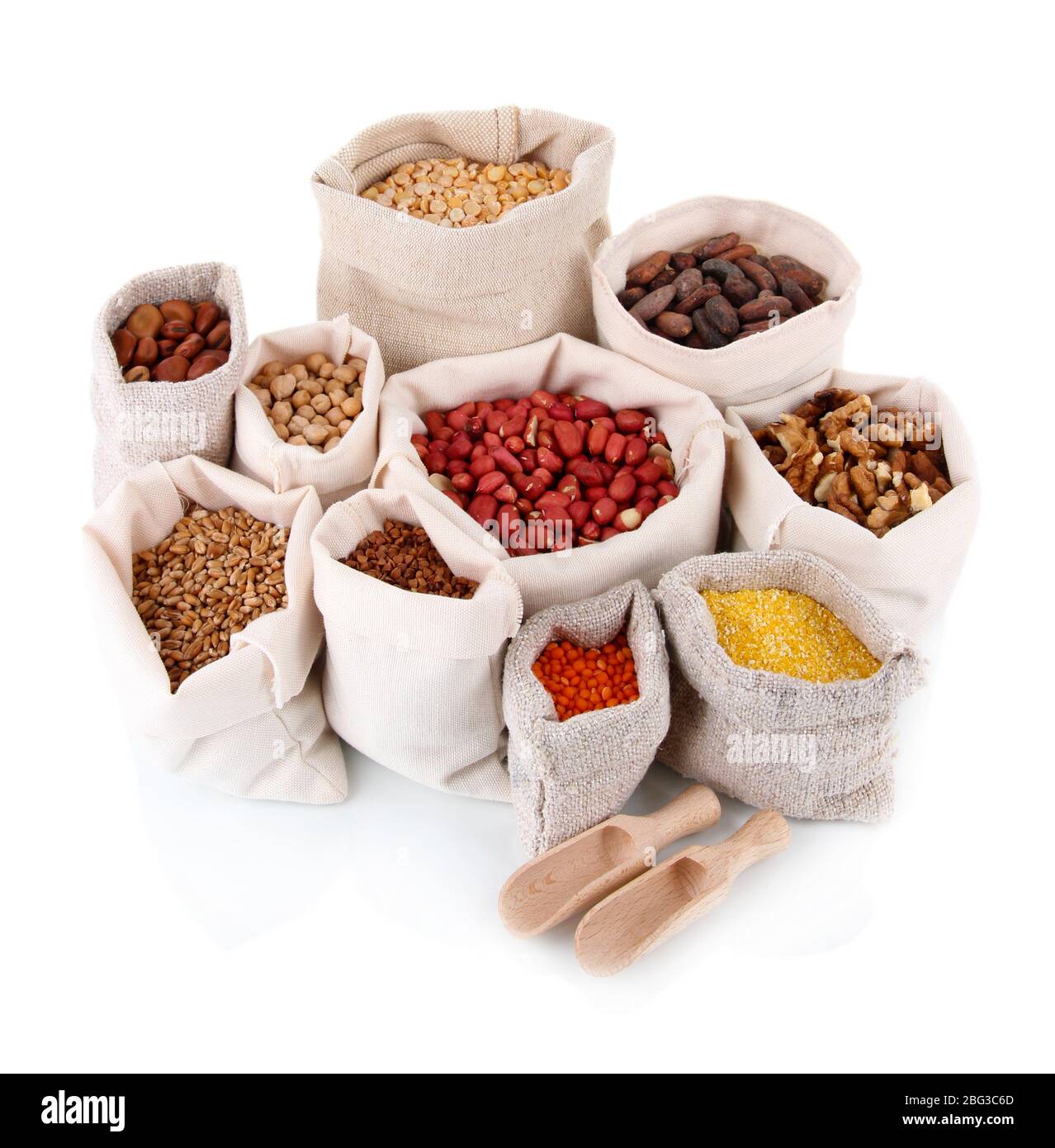 Different kinds of beans in sacks isolated on white stock photo alamy