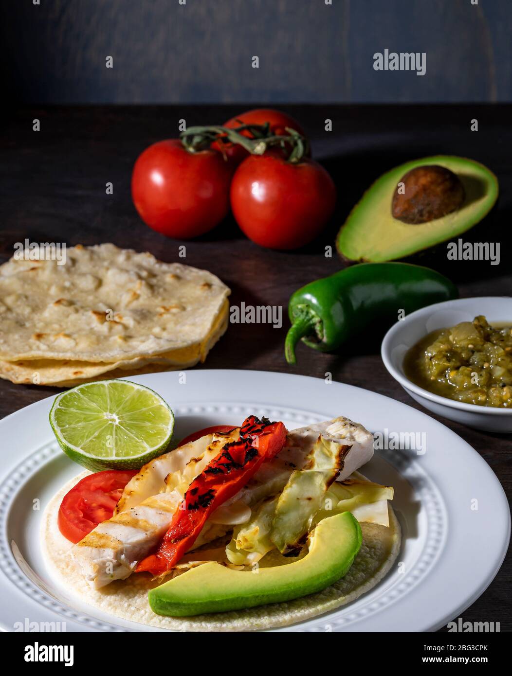 Grilled mahi fish tacos Stock Photo - Alamy