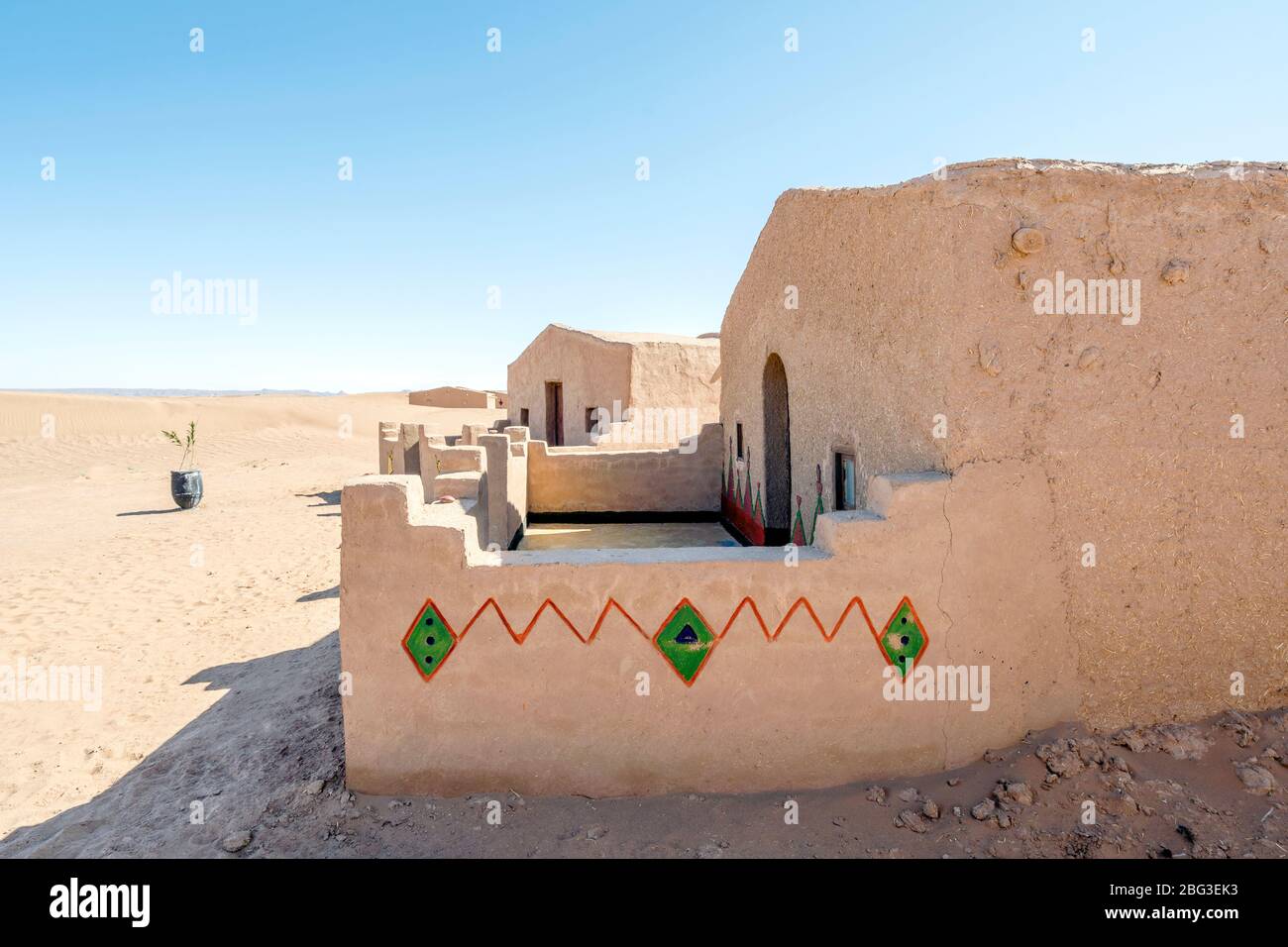 Traditional mus houses built on Sahara desert in Morocco, Africa Stock