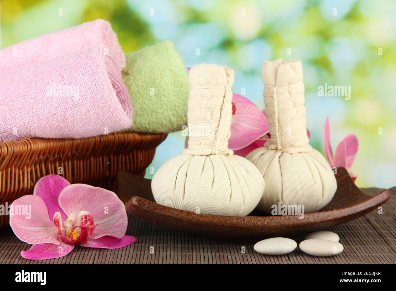 Textile massage spa equipment on nature background Stock Photo Alamy