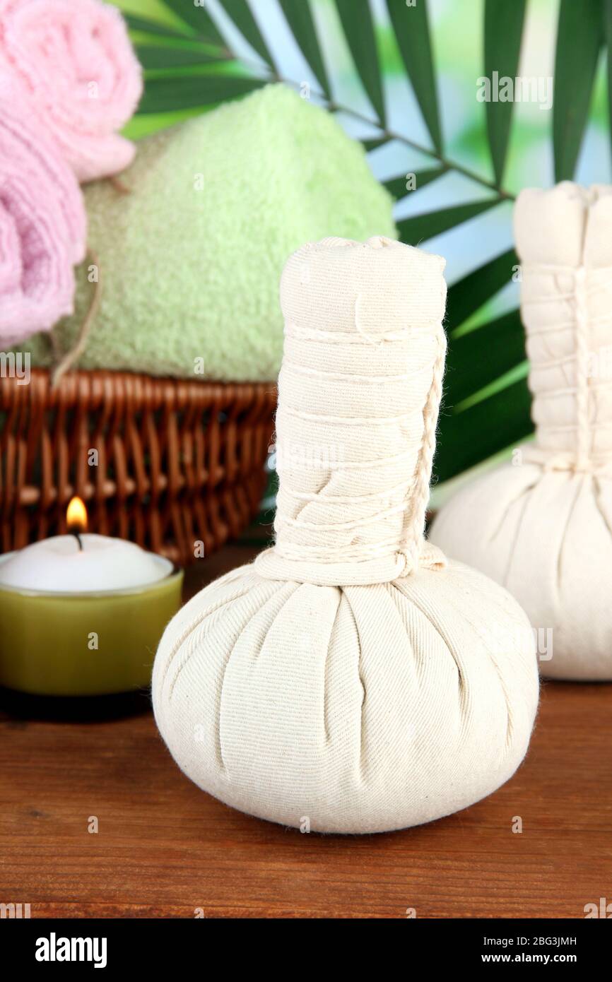 Textile massage spa equipment on nature background Stock Photo Alamy