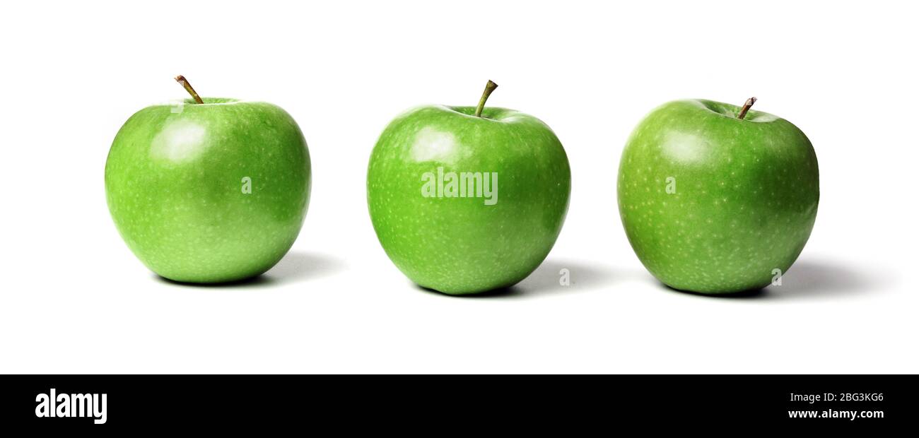 Green ripe apples isolated on white background. Granny smith apples