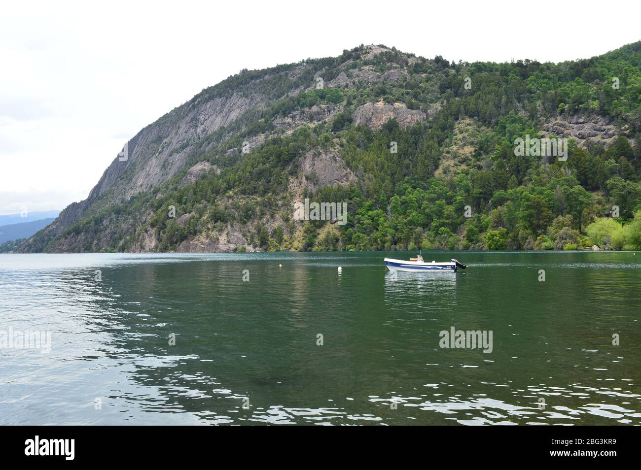 A Boat on a Patagonian Lake Stock Photo