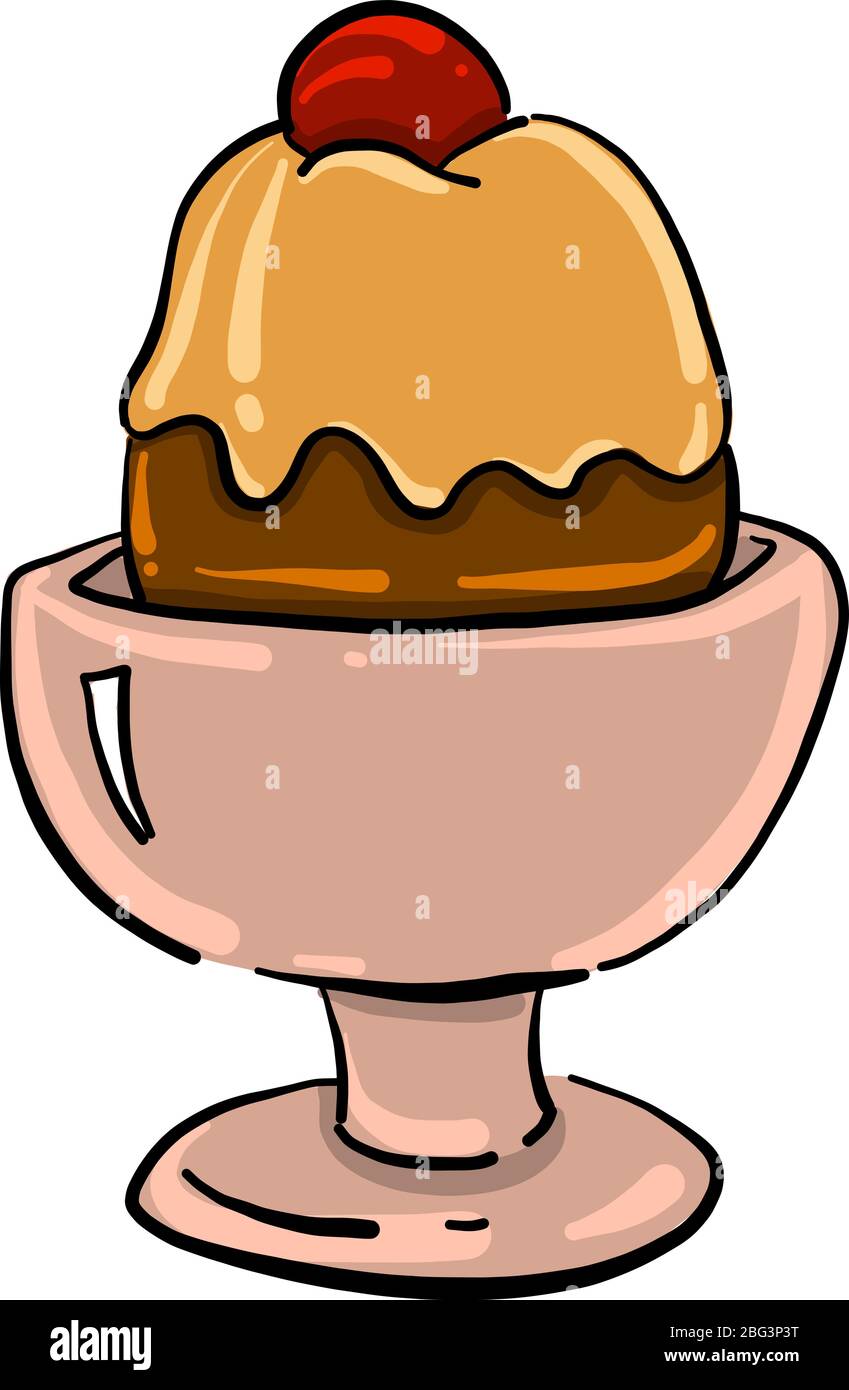 Cherry cake in pot, illustration, vector on white background Stock Vector