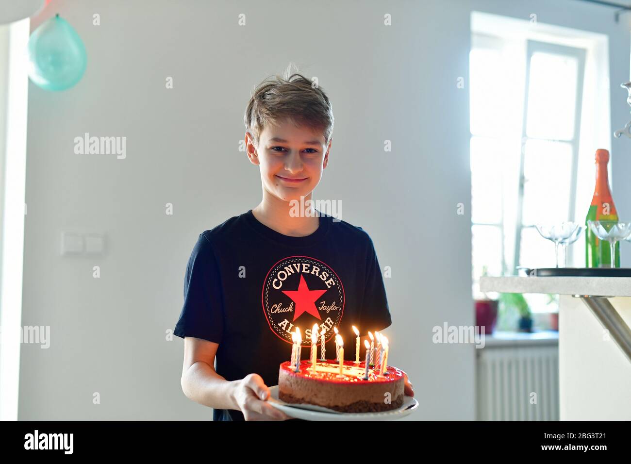 home birthday family celebration of youngster Stock Photo