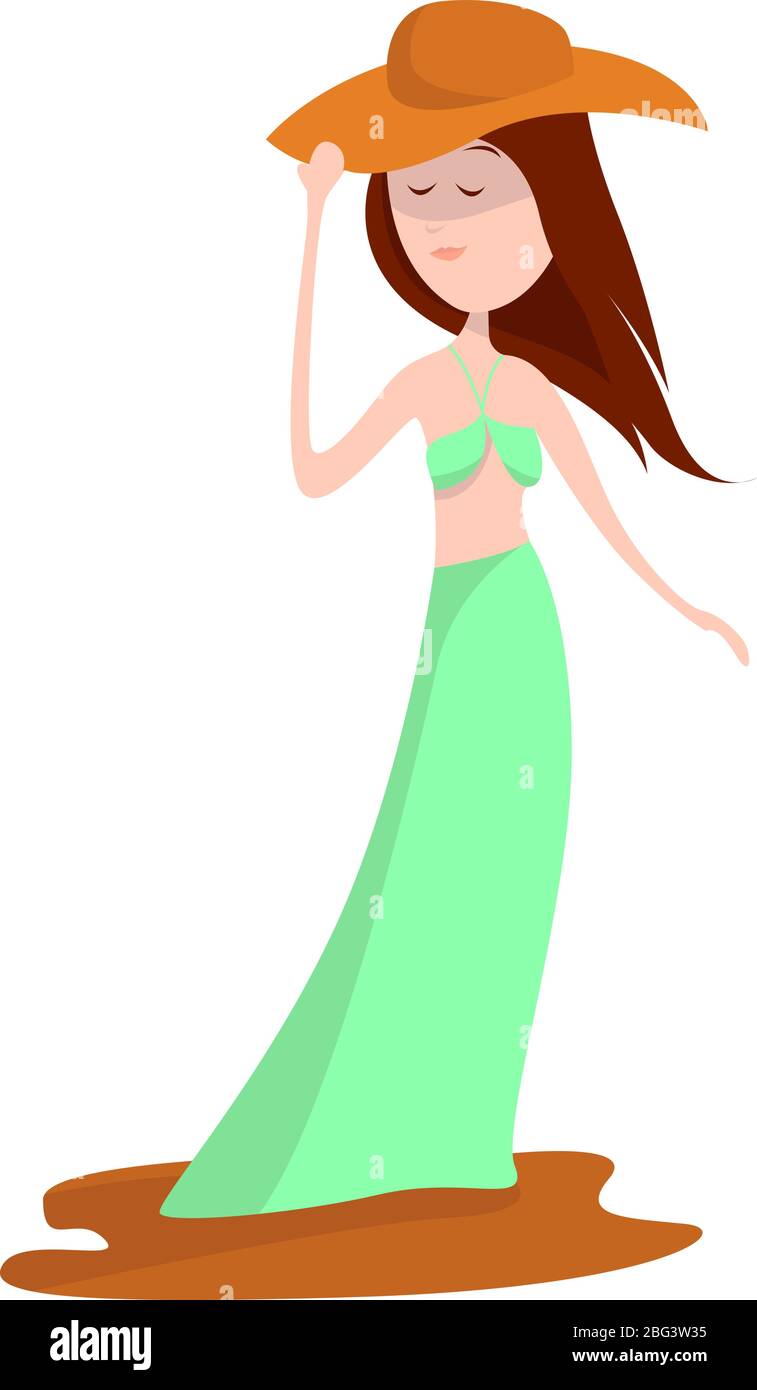 Girl in green dress, illustration, vector on white background Stock ...