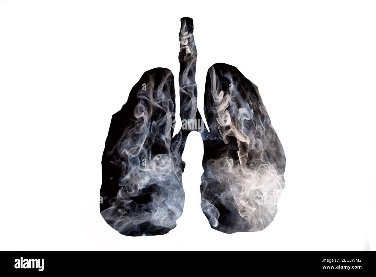 Illustration of a toxic smoke formation shaped as the human lung, The concept of cigarette smoker lungs on white background Stock Photo