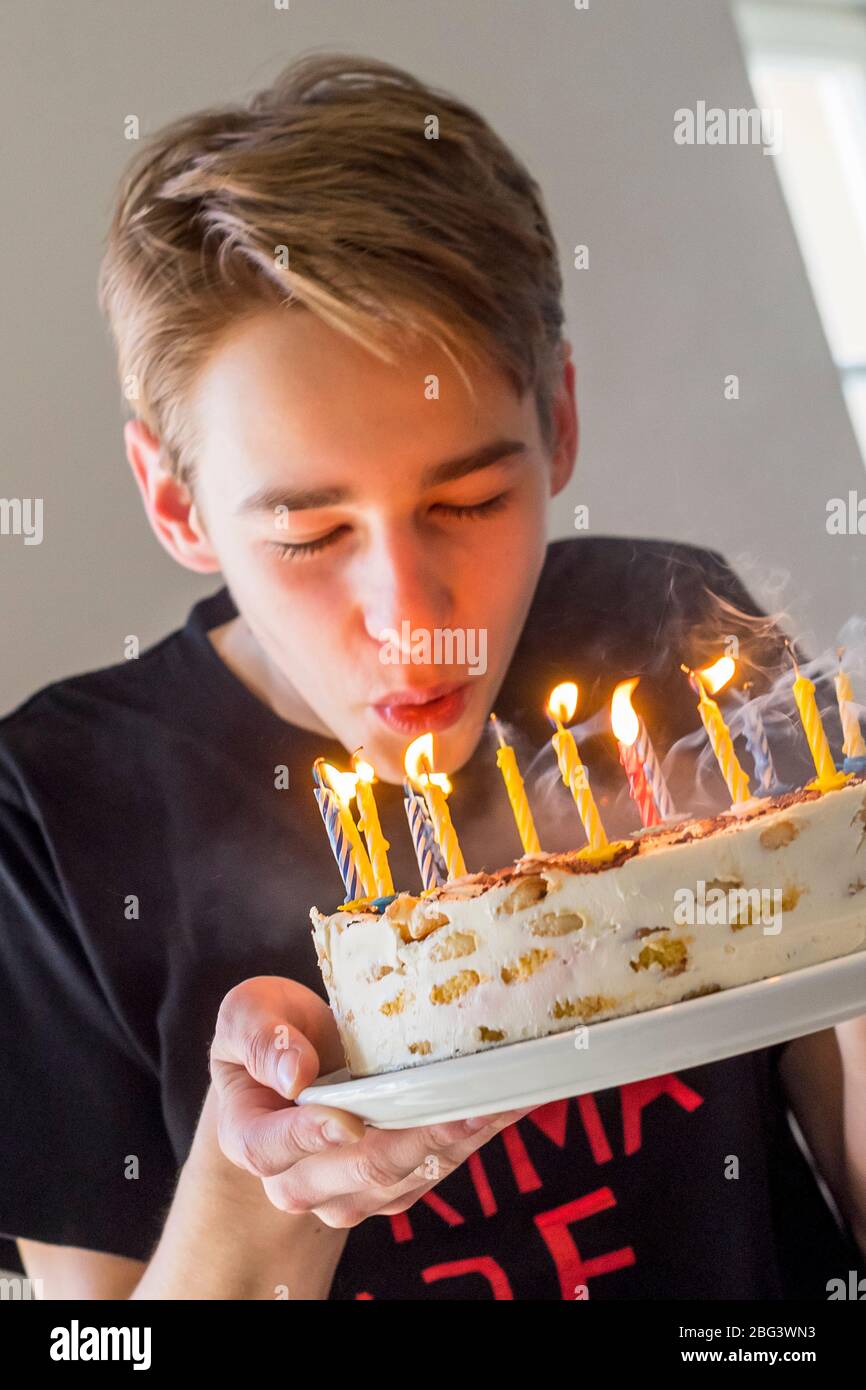 home birthday family celebration of youngster Stock Photo