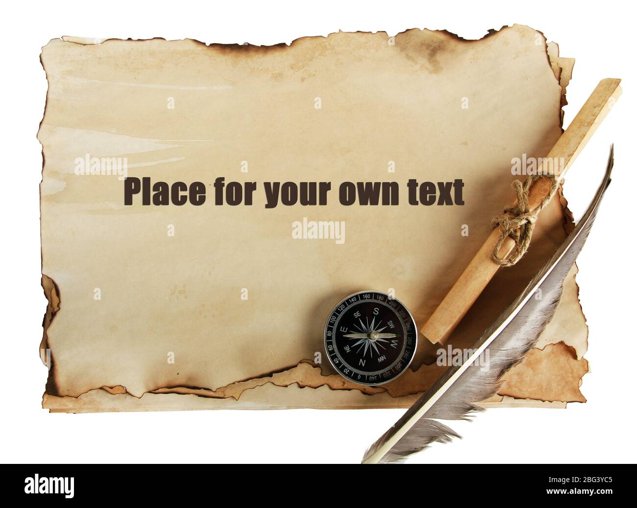 Old paper, scrolls and compass isolated on white Stock Photo - Alamy