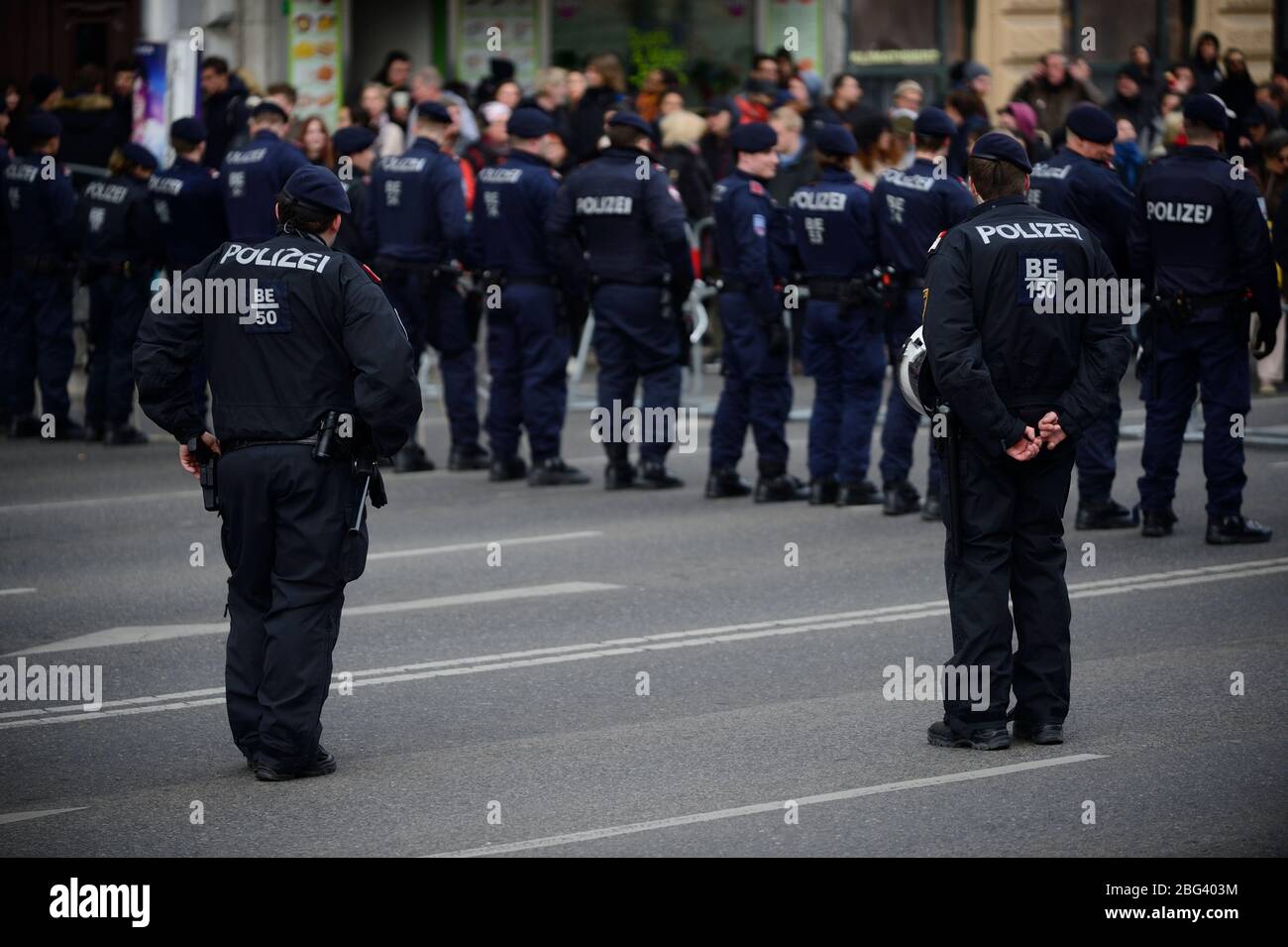 Vienna, Austria. Archive image from April 13, 2019. Austrian police units at a demonstration of the Identitarian Movement Austria. Stock Photo