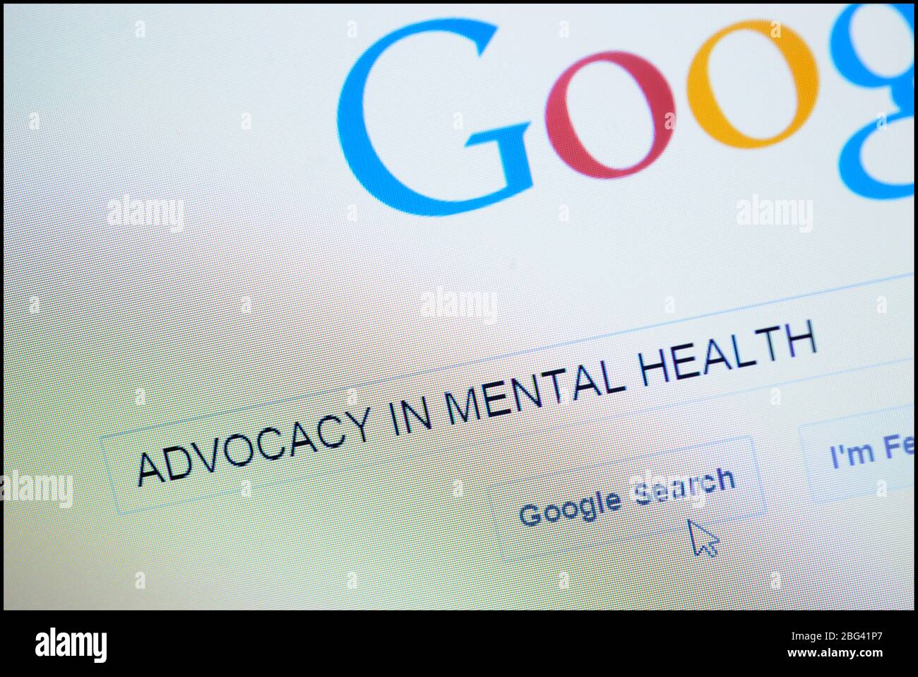 Advocacy in Mental Health Typed into search bar on Google homepage Stock Photo