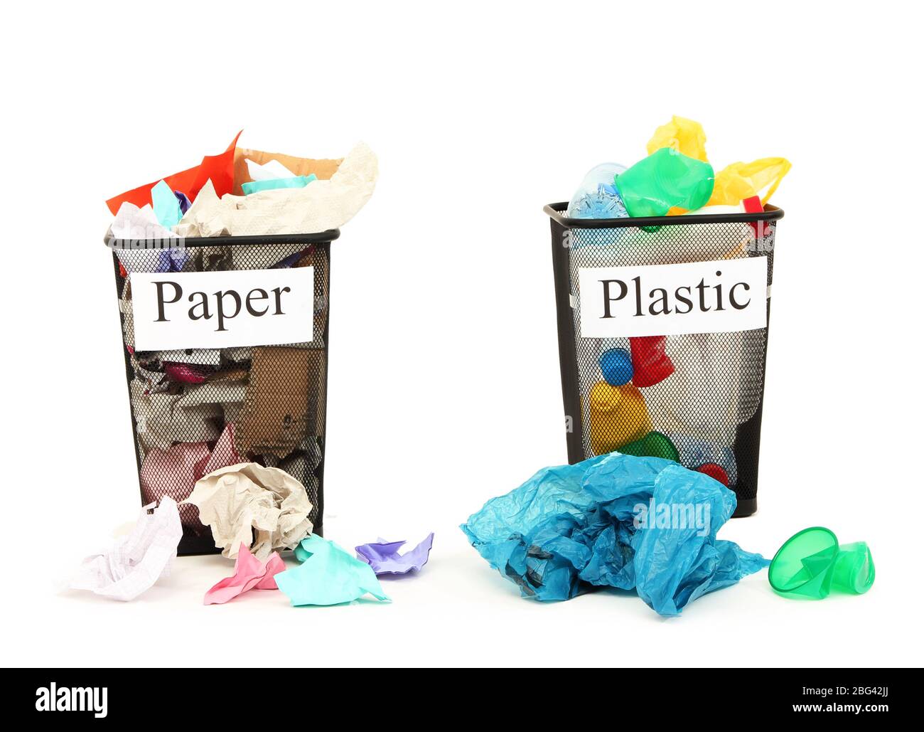 Buckets for waste sorting isolated on white Stock Photo Alamy