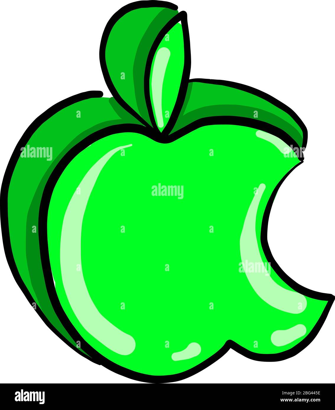 Green apple bitten, illustration, vector on white background Stock Vector