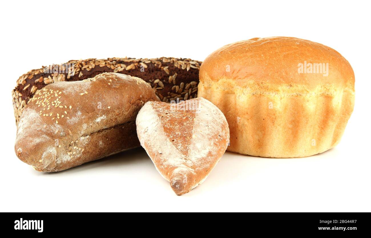 Composition with bread, isolated on white Stock Photo - Alamy