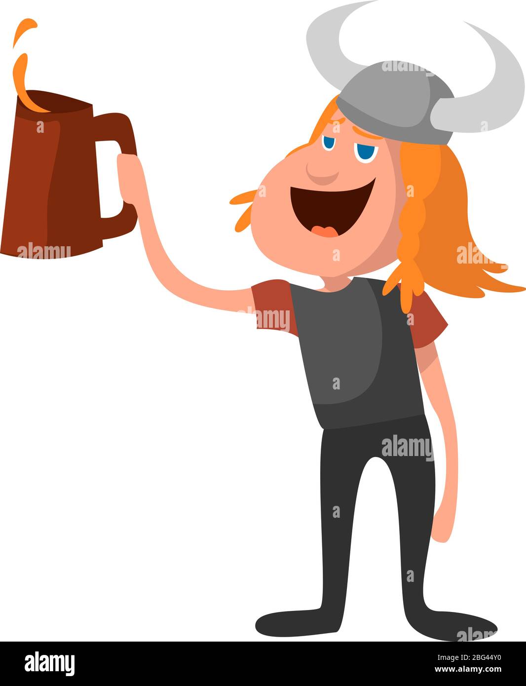 Viking drinking beer, illustration, vector on white background Stock