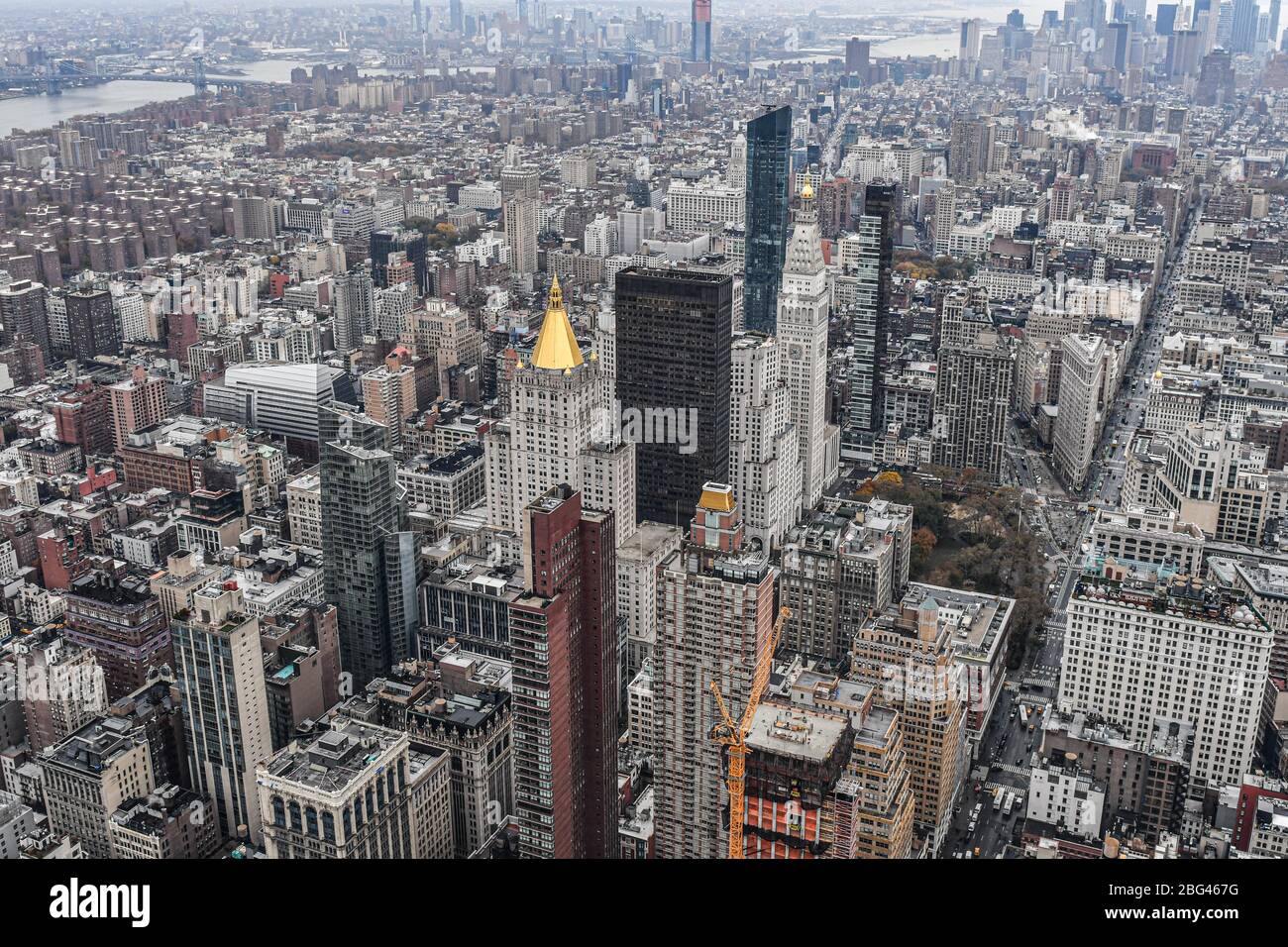 Aerial cityscape with 5th Avenue, Manhattan, New York, USA Stock Photo