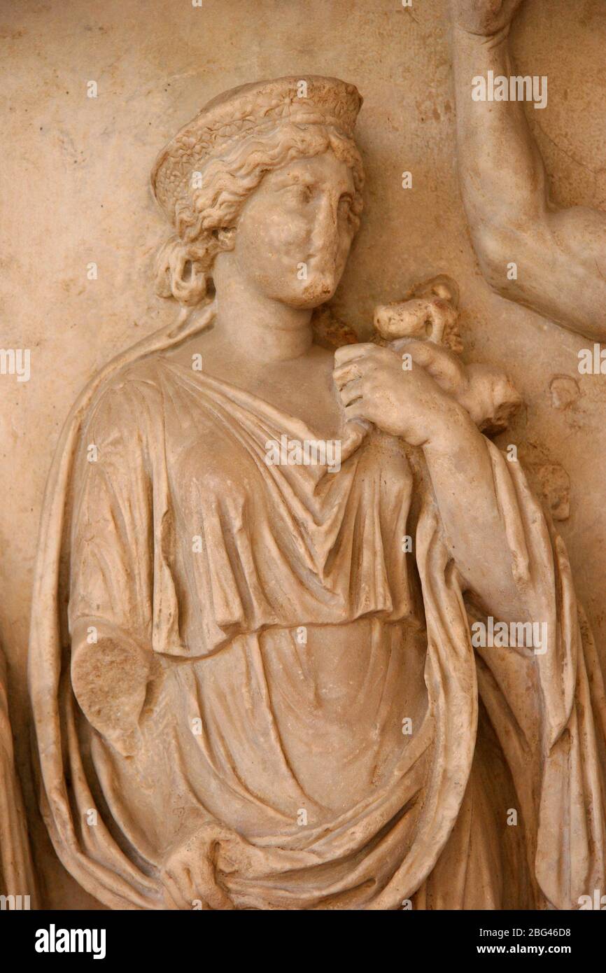 Monumental altar. 42-43 AD. Imperial Family, Julio-Claudian. Relief of Livia Drusilla, wife of Augustus (as Venus).  Ravenna. Italy Stock Photo