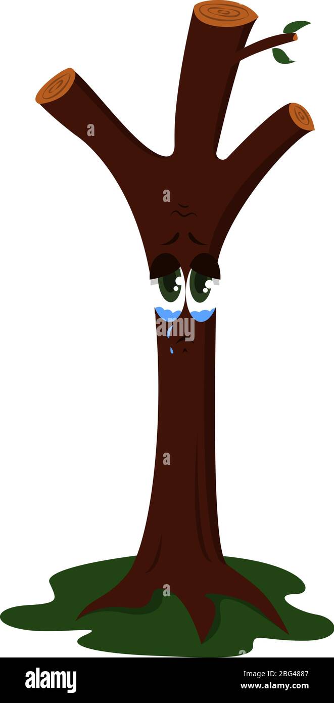 Crying tree, illustration, vector on white background Stock Vector