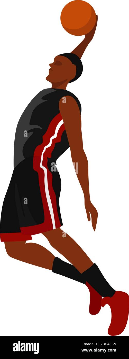 Basketball player dunking, illustration, vector on white background Stock Vector