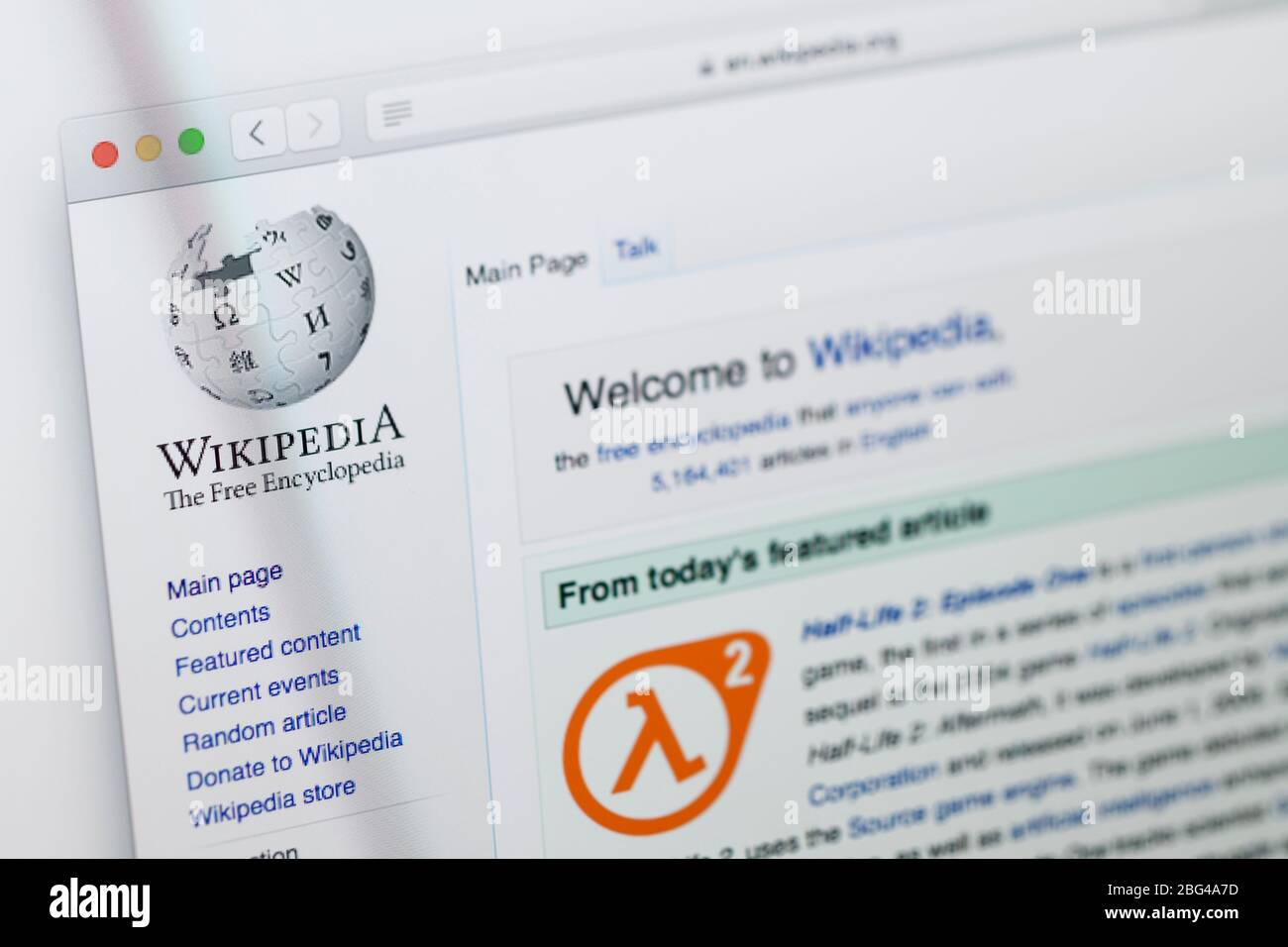 Close up detail of the home page for online encyclopaedia Wikipedia Stock Photo